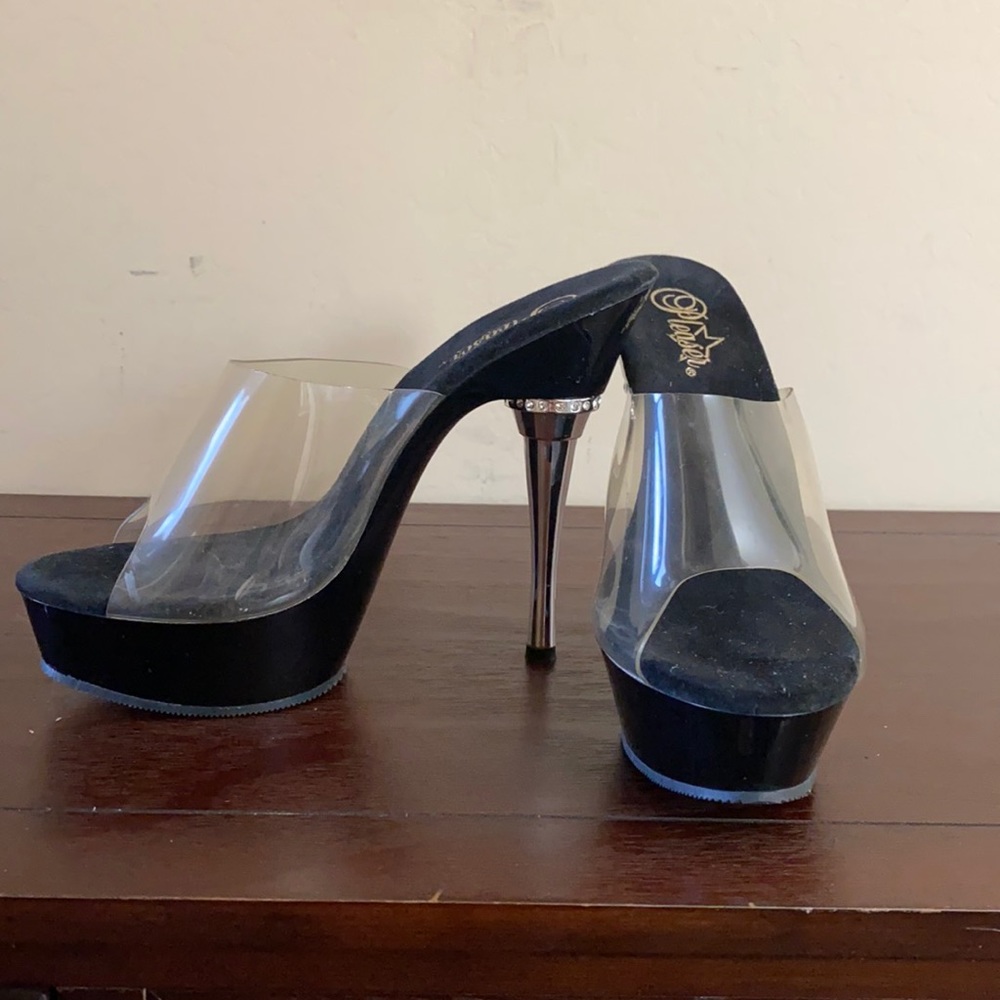 Size 10, Clear & black Pleaser Heel